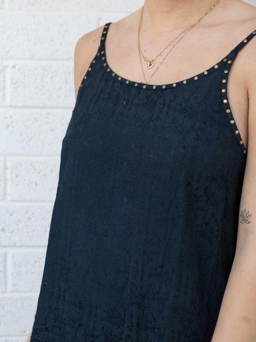 Stud-Trim Spaghetti Strap Tank Top